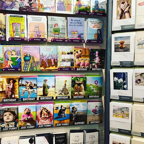 Wall of greeting cards on display at Safety Harbor Galleria